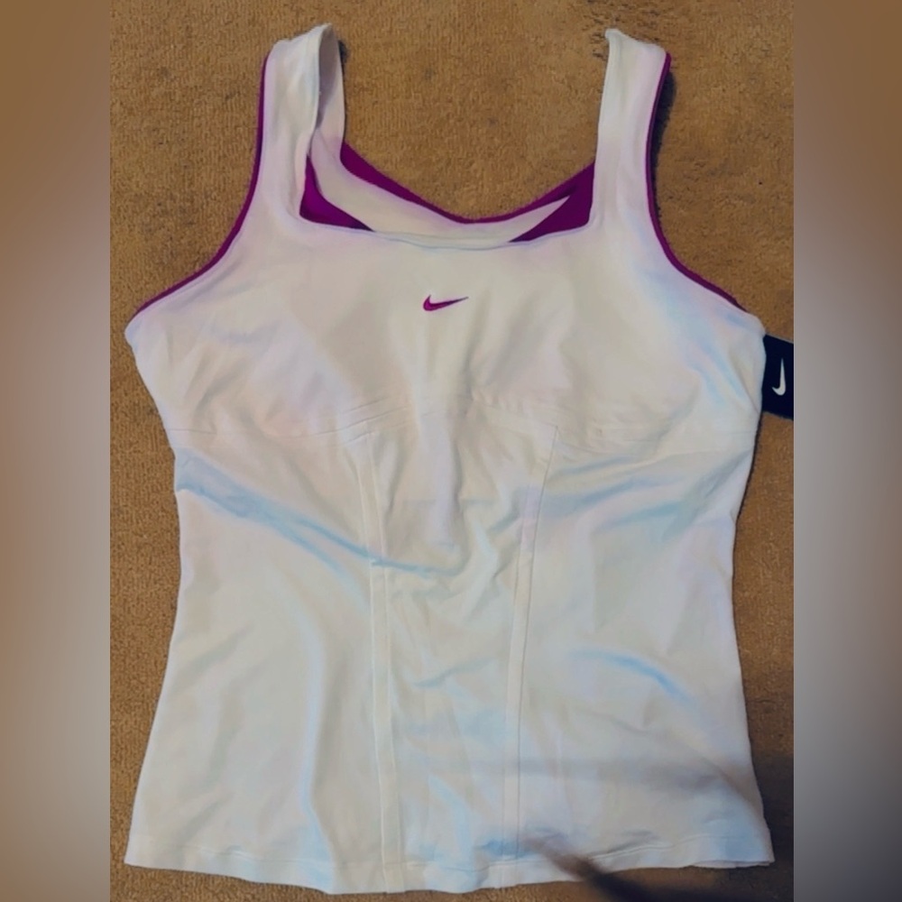 Nike Fitted White and Purple Sleeveless Tank
